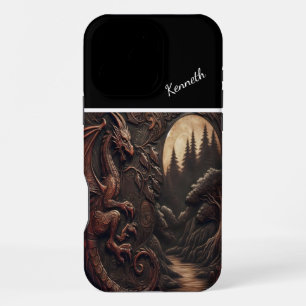 Carved Dragon Under Moonlight iPhone 16 Pro Max Case