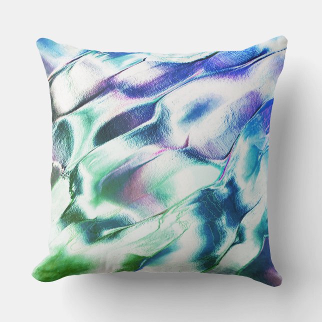 Carved from matte metal, green to blue colour cushion (Front)