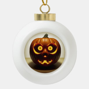 Carved Halloween Pumpkin Ceramic Ball Christmas Ornament