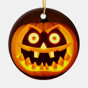 Carved Halloween Pumpkin Ceramic Ornament