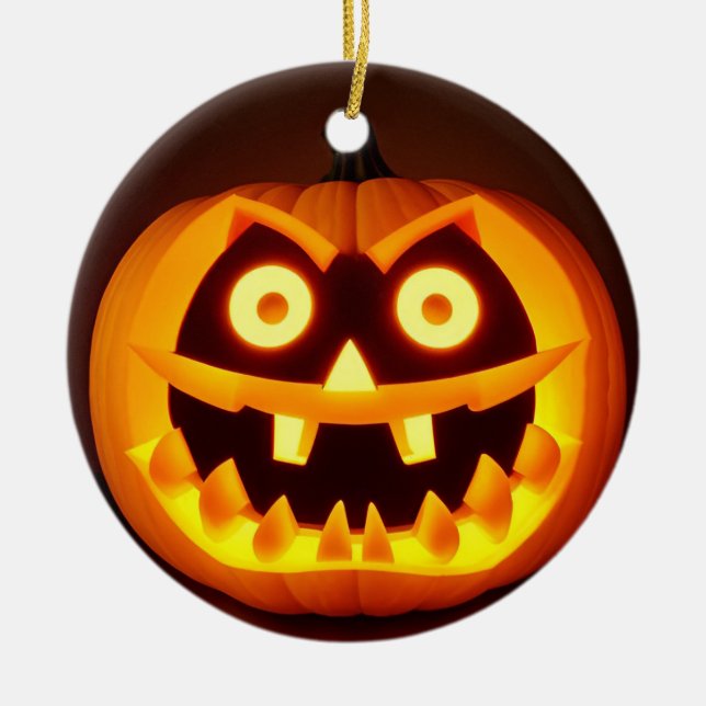 Carved Halloween Pumpkin Ceramic Ornament (Front)