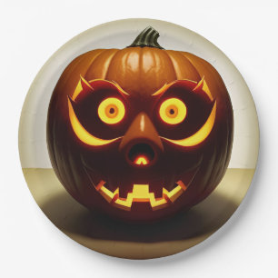Carved Halloween Pumpkin Paper Plate