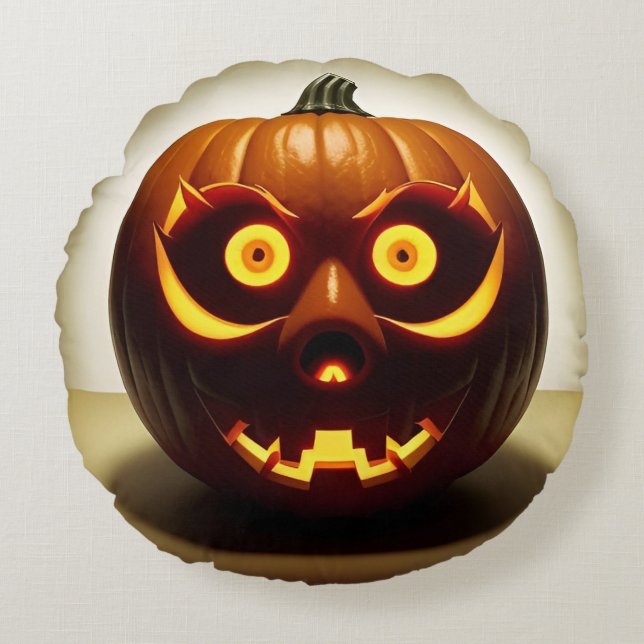 Carved Halloween Pumpkin Round Cushion (Front)