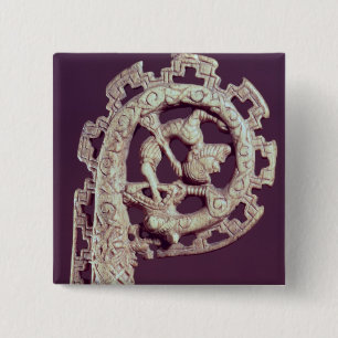 Carved handle of a bishop's crook, bone 15 cm square badge