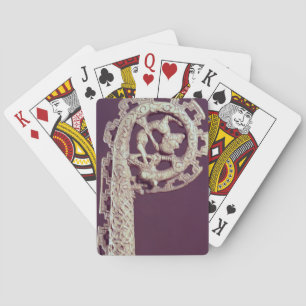 Carved handle of a bishop's crook, bone playing cards