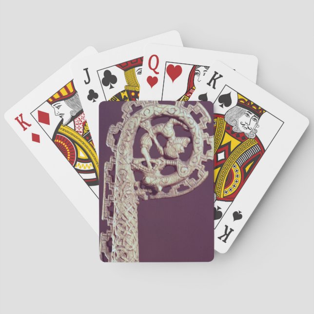 Carved handle of a bishop's crook, bone playing cards (Back)