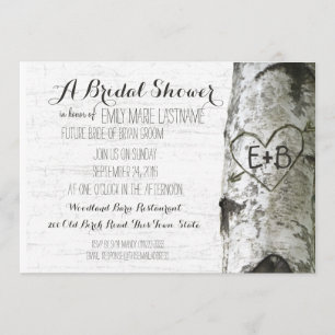 Carved Heart Birch Tree Bridal Shower Invitation