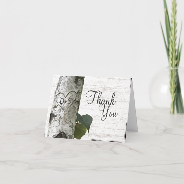 Carved Heart Birch Tree Thank You Card (Front)