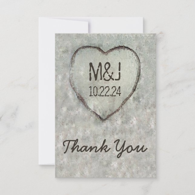 Carved Heart Birch Tree Wedding Thank You (Front)