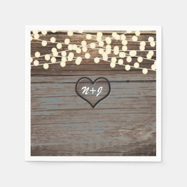 Carved Heart in Wood Country Rustic & Lights Napkin (Front)