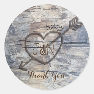 Carved Heart in Wood Love Birds Wedding Favour Classic Round Sticker