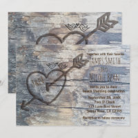 Carved Heart in Wood Love Birds Wedding Invitation