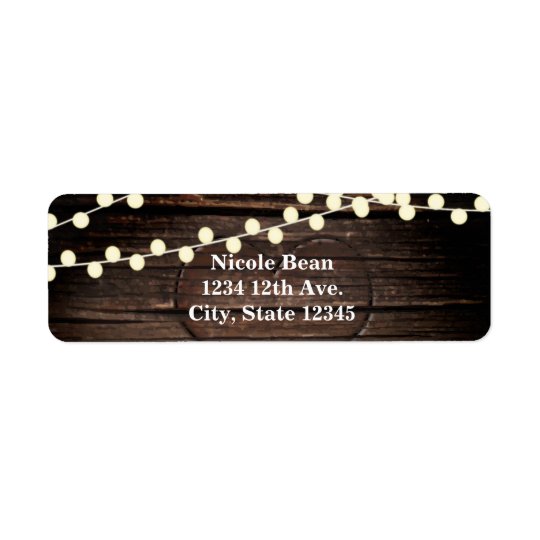 Carved Heart in Wood & String Lights Rustic Return Address Label