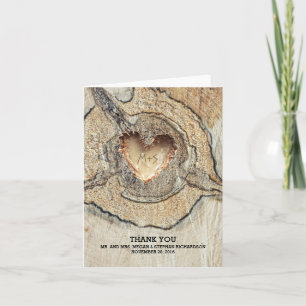 Carved Heart Rustic Tree Wood Wedding Thank You Card
