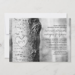 carved heart tree rustic rehearsal dinner invitation