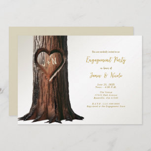 Carved Heart Tree Stump Rustic Minimal Engagement Invitation