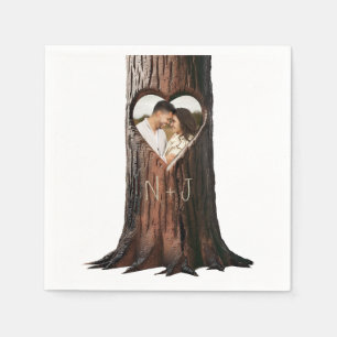 Carved Heart Tree Stump Rustic Minimal Wedding Napkin