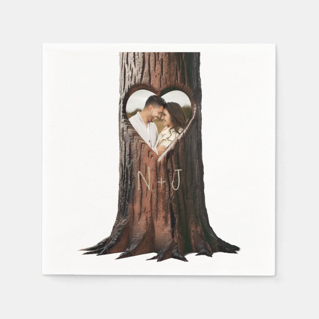 Carved Heart Tree Stump Rustic Minimal Wedding Napkin (Front)