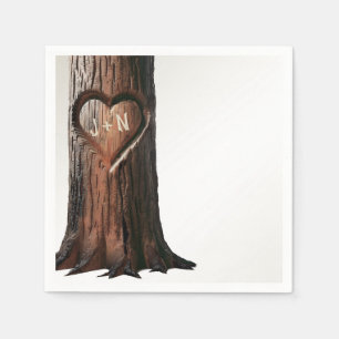 Carved Heart Tree Stump Rustic Minimal Wedding Napkin