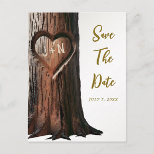 Carved Heart Tree Stump Rustic Save the Date Anno Announcement Postcard