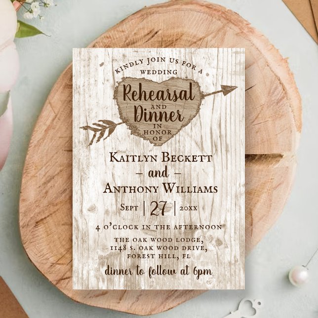Carved Heart Tree Wedding Rehearsal Dinner Invitation (Creator Uploaded)