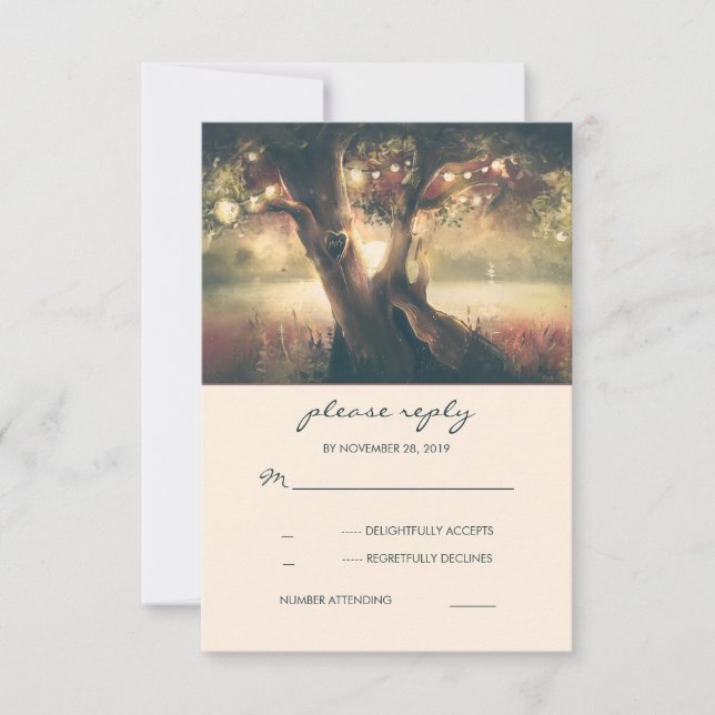 Carved Heart Tree Wedding RSVP Cards (Front)