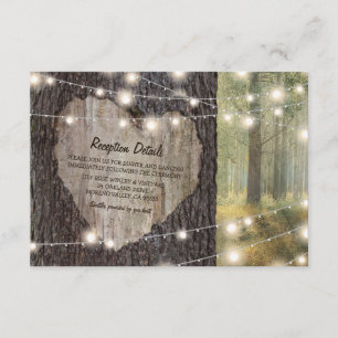 Carved Heart Tree Wedding Rustic String Lights Enclosure Card
