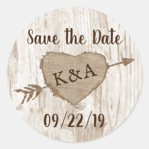 Carved Heart Tree Wedding Save The Date Classic Round Sticker