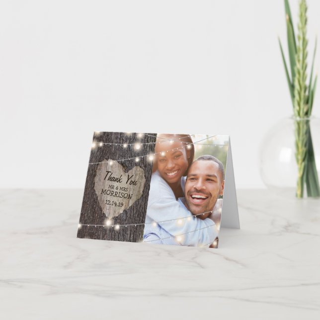 Carved Heart Tree Wedding Thank You Card (Front)