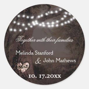 Carved Heart Tree with Lights Classic Round Sticker