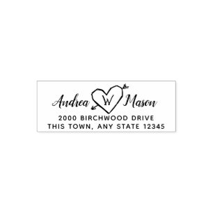 Carved Heart with Monogram Address Self-inking Stamp