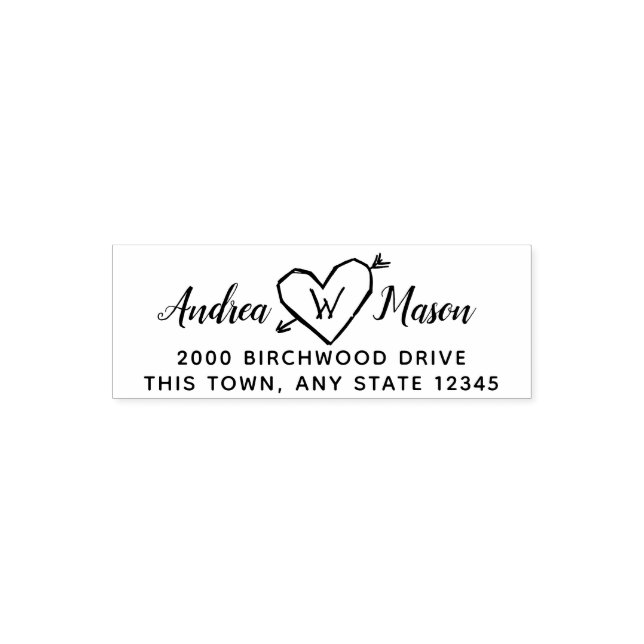 Carved Heart with Monogram Address Self-inking Stamp (Design)