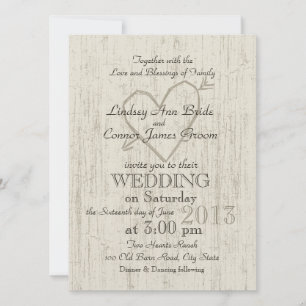 Carved Heart Wood Look Wedding Invitation