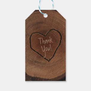 Carved Heart Wood Tree Bark Rustic Wedding Favour Gift Tags