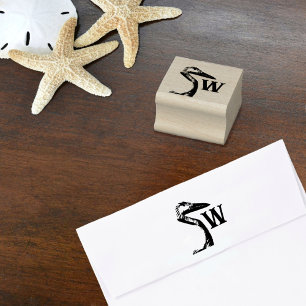 Carved Heron Coastal Monogram Rubber Stamp
