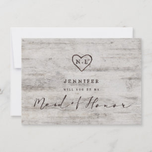 Carved Initials Be My Maid of Honour Proposal Card