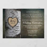 Carved Initials Birch Tree Wedding Invitations