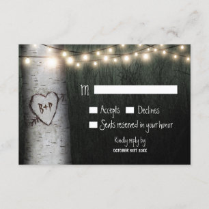 Carved Initials Birch Tree Wedding RSVP Cards