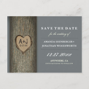 Carved Initials Heart Oak Tree Save The Date Cards