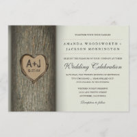 Carved Initials Heart Oak Tree Wedding Invitations