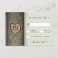 Carved Initials Heart Oak Tree Wedding RSVP Cards