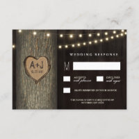 Carved Initials Old Oak Tree Wedding RSVP Cards