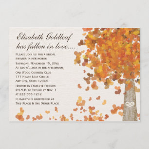 Carved Initials Tree Fall Bridal Shower Invitation