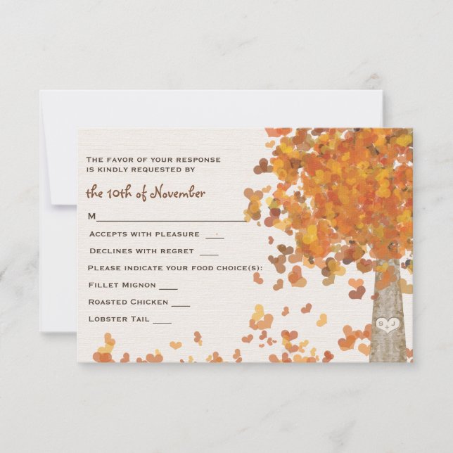 Carved Initials Tree Wedding RSVP Response Card (Front)