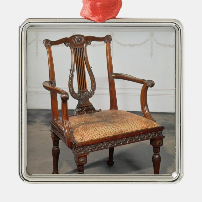 Carved lyre-back chair, supplied by metal ornament (Front)