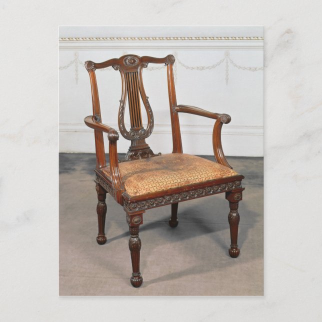 Carved lyre-back chair, supplied by postcard (Front)
