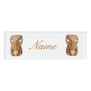 Carved Maori Tiki Face Thunder_Cove Name Tag