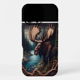 Carved Moose by a Stream iPhone 16 Pro Max Case