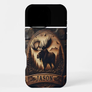 Carved Moose Sign With Name iPhone 16 Pro Max Case