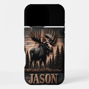 Carved Moose Wood Sign iPhone 16 Pro Max Case